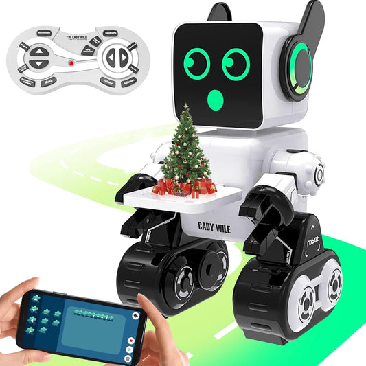 okk Robot Toys for Kids, Programmable Remote Control Robot, Interactive Toys with Coin Bank, LED and Tray, Walking Talking Singing Dancing Gift for Boys Girl（White）