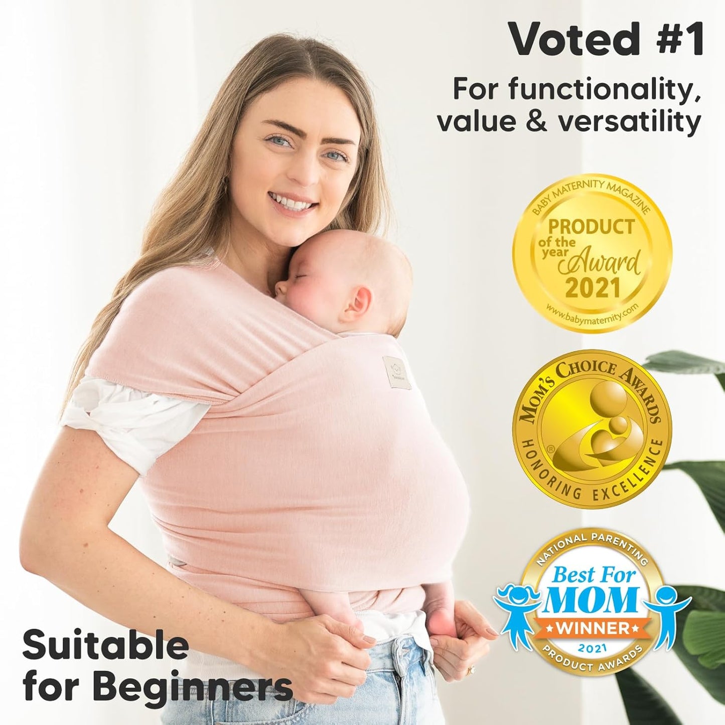 KeaBabies Baby Wrap Carrier - All in 1 Original Baby Carrier Newborn to Toddler Sling, Easy to Wear, Hands Free Bonding, Lightweight, Breathable Infant Wraps (Dusty Pink)