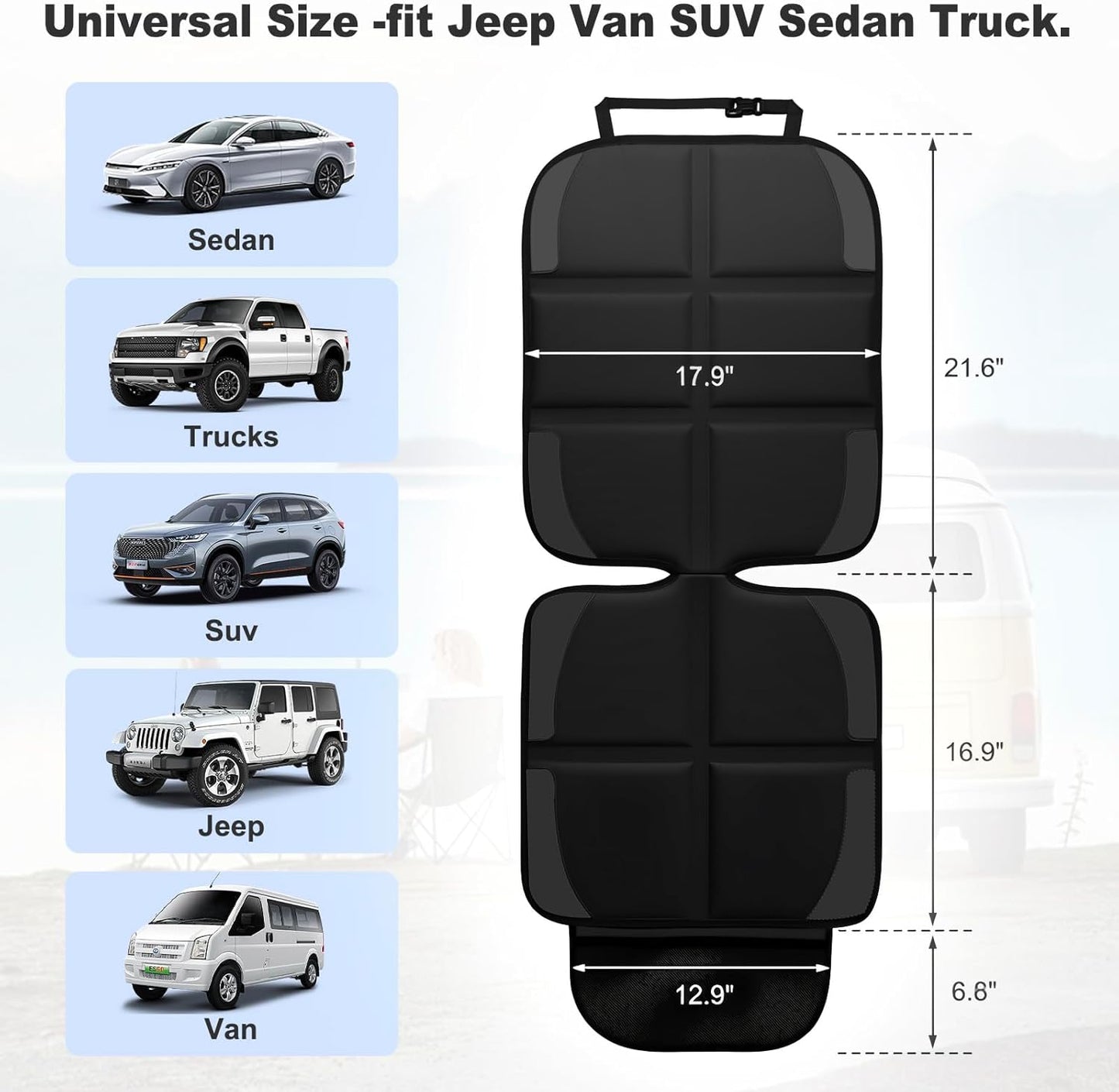 Car Seat Protector, 2 Pack Baby CarSeat Protector with Mesh Pockets & Non-Slip Backing 600D Durable Seat Cover Under Baby Child Car Seat, (Black, Standard)