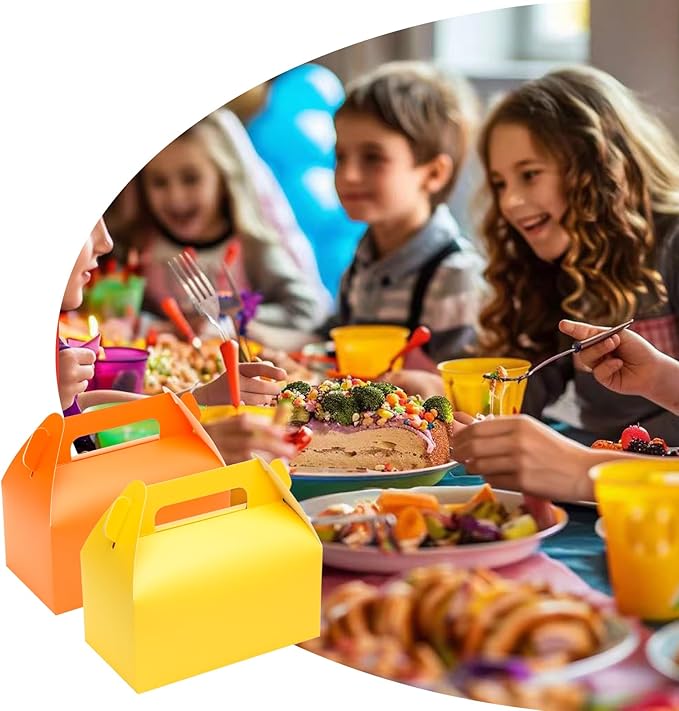 UnicoPak 30 Pack Yellow Gable Treat Boxes Party Favor Goodie Bag Boxes for Candy Treats Snacks Cookie Toys for Birthday Party Special Events, 6.5x3.5x3.5 Inches