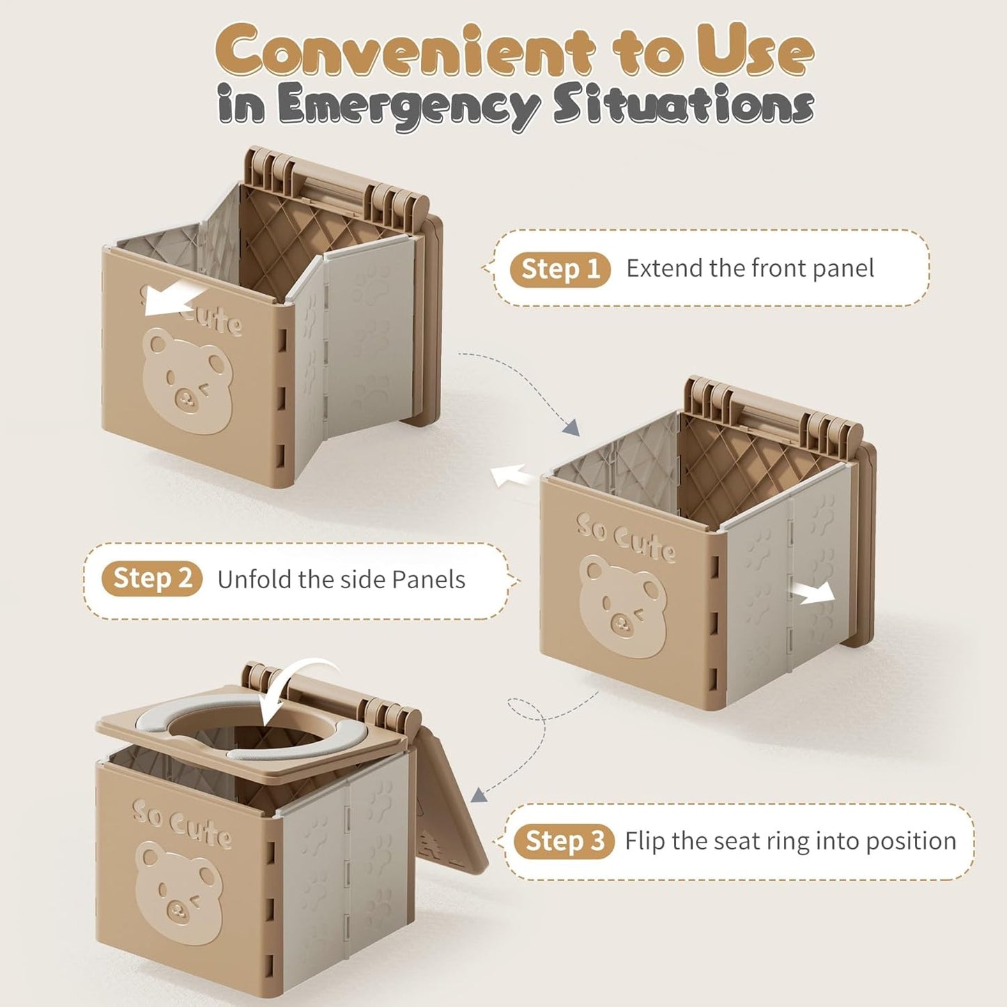 Travel Potty for Toddler with 3 Rolls Liners, 20 Pcs Absorbent Pads, Foldable Car Potty for Toddlers, Portable Potty Seat for Toddler Travel, Portable Potties for Tollder Outdoor and Camping Use