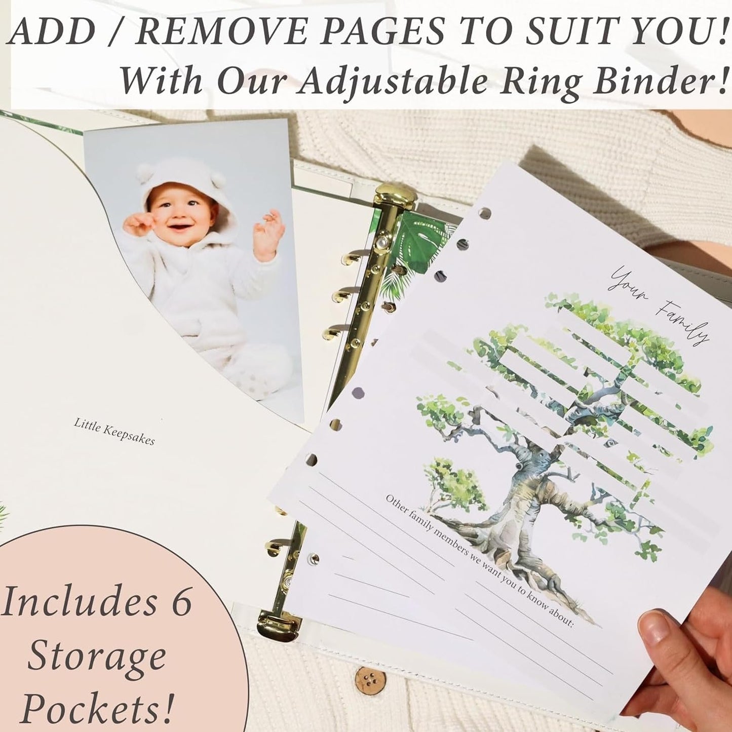 Personalized Faux Leather Baby Memory Book Keepsake for Boy or Girl - Enter any Name w/Gold Foil Stamp for Special Touch I First 5 Year I Gender Neutral, Safari Theme - Baby First Year Book