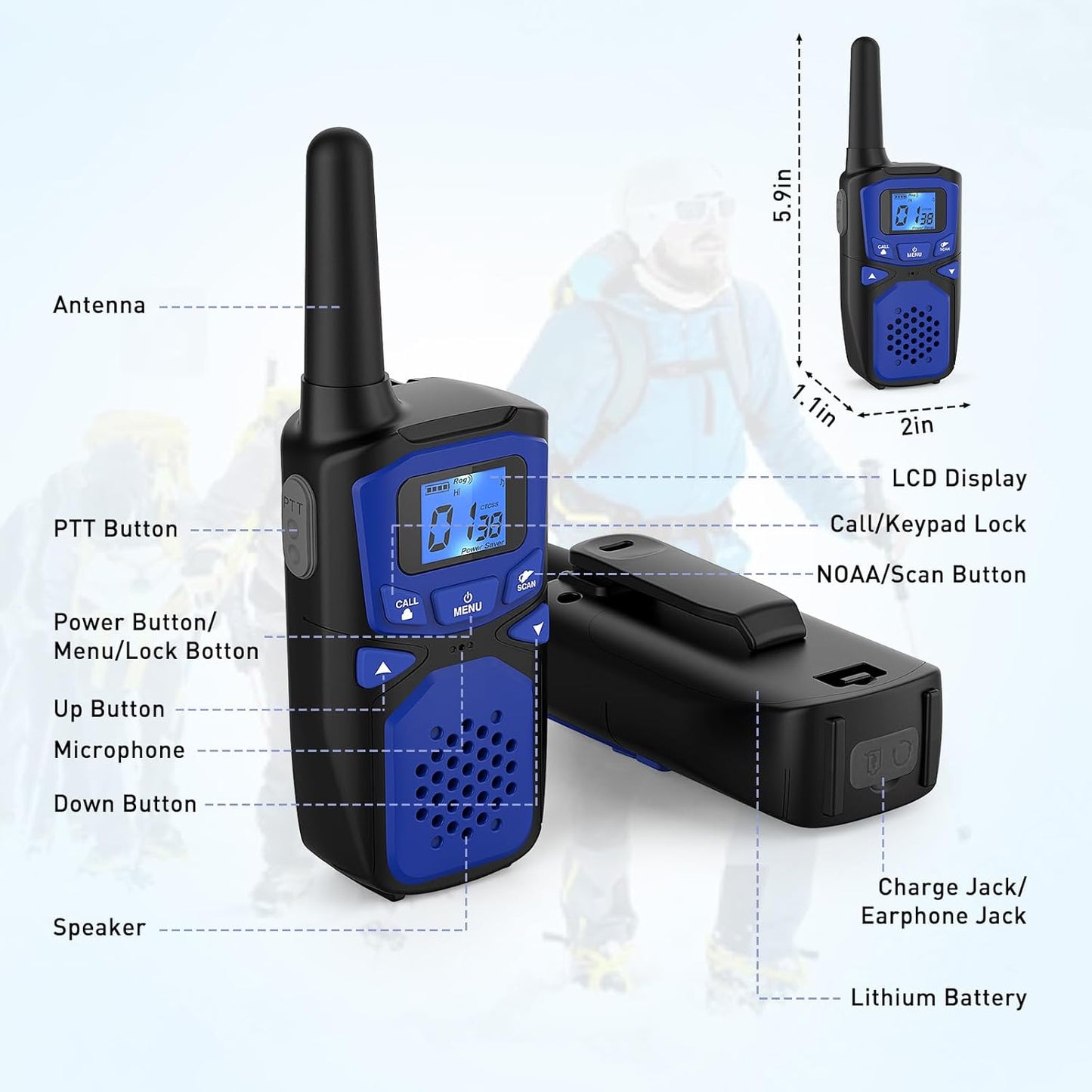 Adult Walkie Talkie WokTok Long Range Rechargeable Portable Two-Way Walkie Talkie, Hiking Accessories, SOS Sirens, NOAA Weather Alarms, Kid's Toys, Easy-to-Use Rechargeable Walkie Talkies,3 Pack