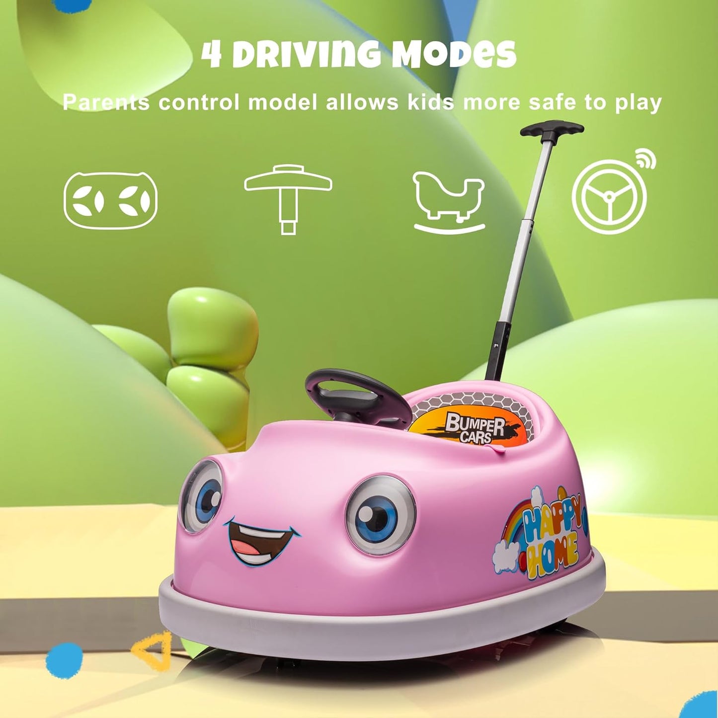 12V Dual Battery Electric Ride on Kids Bumper Car w/Remote Control,360 Degree Spin,Push Rod Rocker Horse Function,3-Speeds Babies & Toddlers Bumping Car Ride on Toy Gift for 1-4 Years Children (Pink)