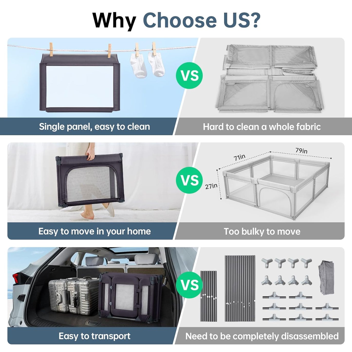 Baby Playpen,Large Play Pen for Babies and Toddlers with Door 79x71 Inch, Adjustable Playpen Non-Slip Suction Cups Base Safe and Sturdy, Indoor Outdoor Playard,Black