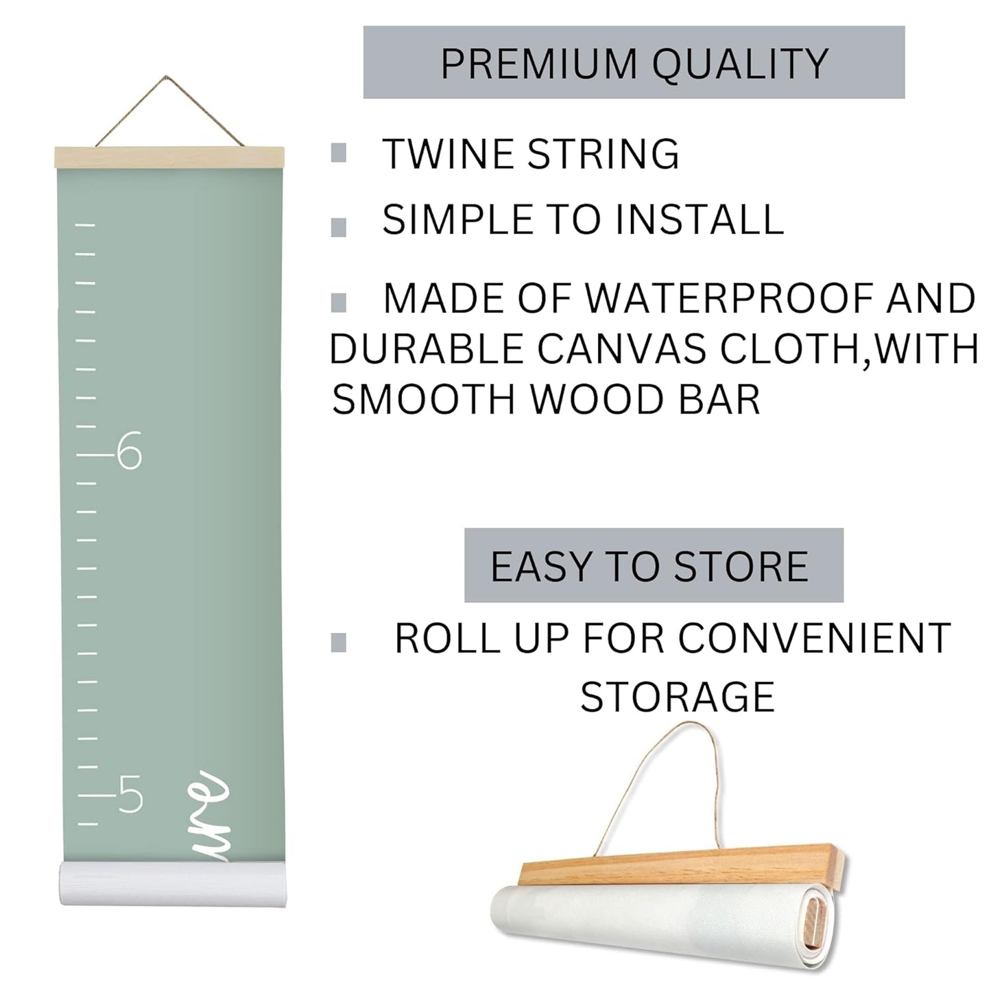 Morxy Canvas Growth Chart for Kids - Unisex Kids Room Wall Decor - Measuring Height Chart- Wall Tape with Height Chart for Kids (Canvas, Loved Beyond Measure- sage)