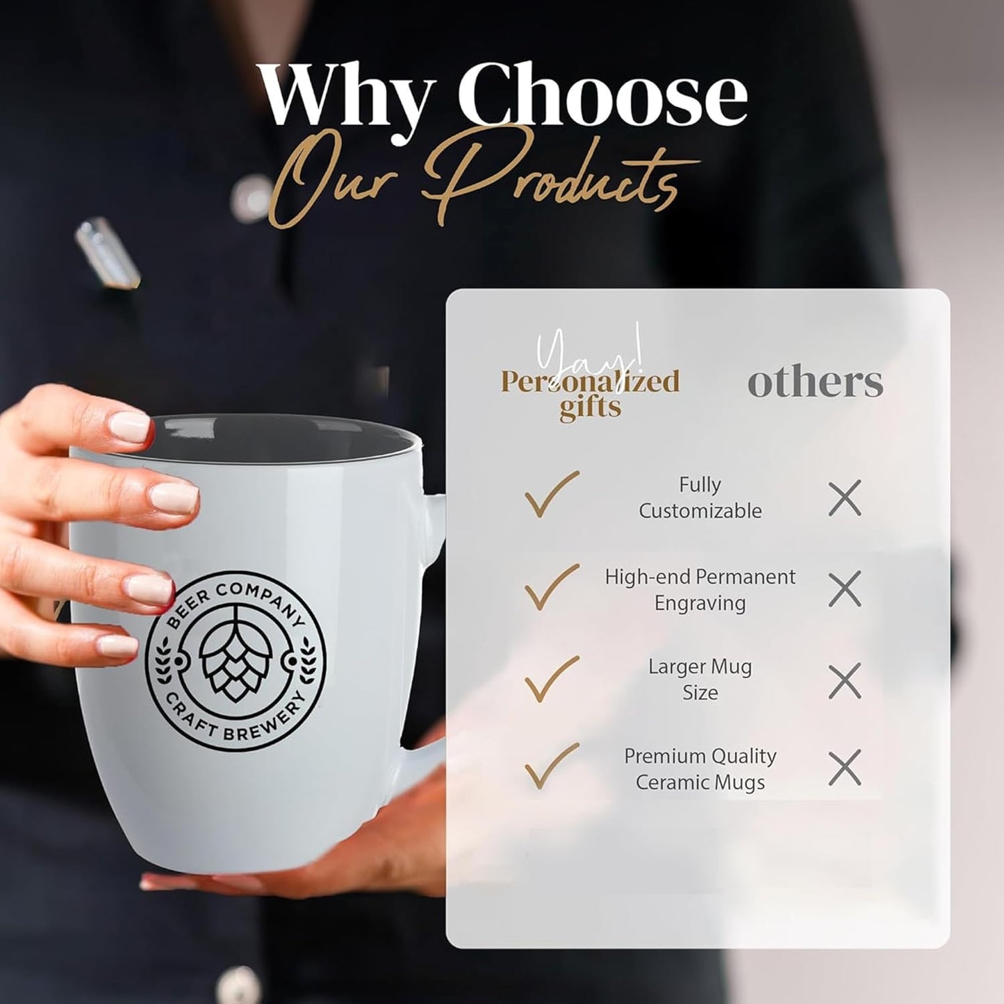 Personalized Coffee Mug Engraved with your Custom Logo - Customized Coffee Mugs, Hot Chocolate Mug, Birthday Gift, Retirement Gift (Engraved Custom Logo, Glossy White)