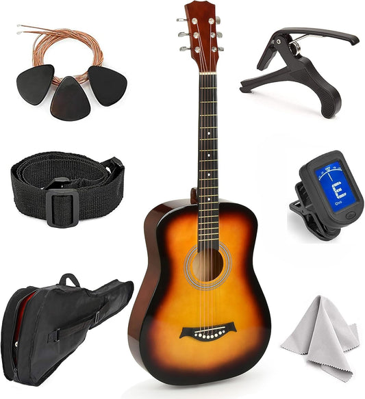 Classical Acoustic Guitar For Kids By MasterPlay- 30” Beginner Guitar For Learners- Accoustic String Starter Kit: Guitar Bag, Tuner, Strap, Extra Strings, Picks, Wash Cloth, Capo (sun)