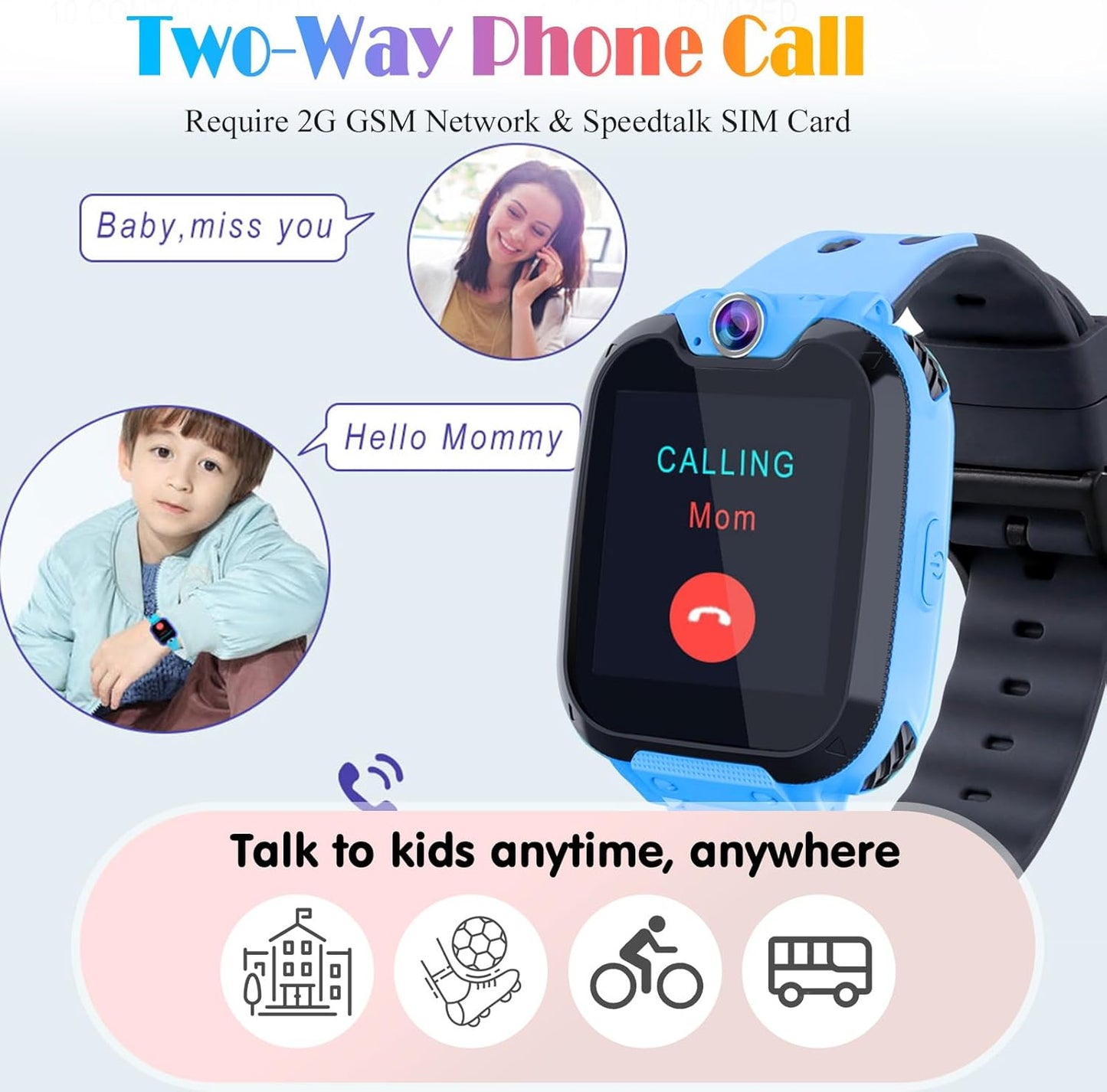 Goodatech Smart Watch for Kids Boys Girls Learning Toys with 16 Games Phone Call SOS, Camera Voice Music Player Recorder Alarm Clock,4-12 Years Birthday (Blue)