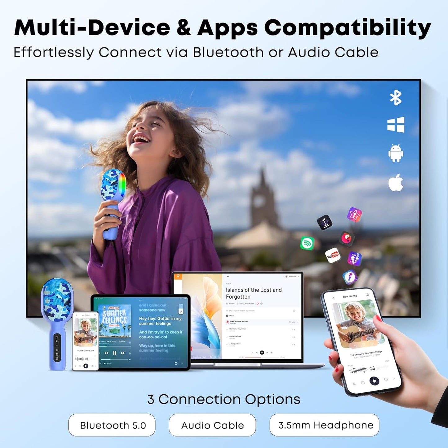 StageSound Karaoke Microphone, Wireless Bluetooth Microphone with Dynamic LED Lights, 5-in-1 Portable Handheld Mic Speaker Machine for Singing Home Party Toys Birthday Gift for Kids Adults Boys Girls