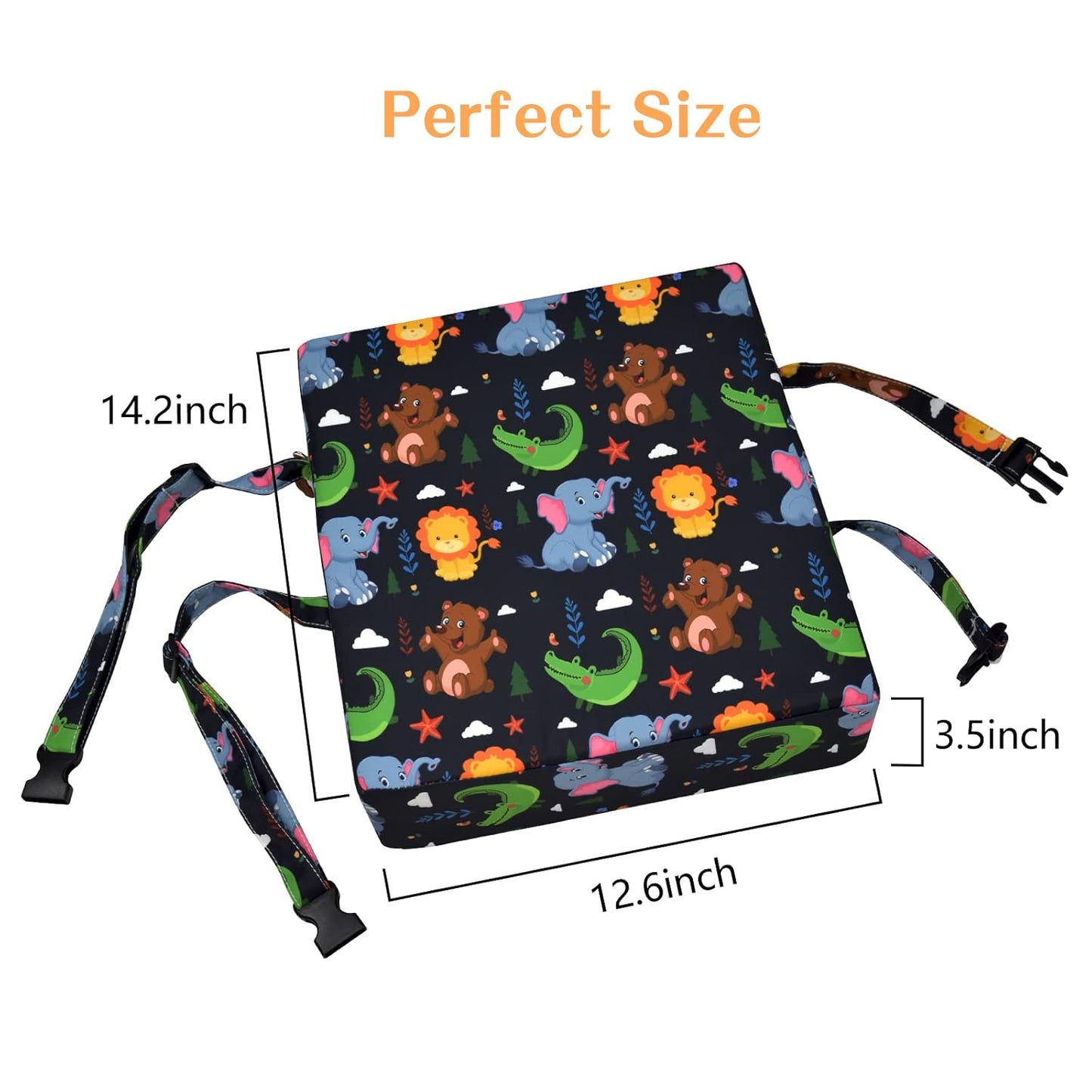 Toddler Booster Seat for Dining Table, Stronger Support Non-Slip Bottom Double Safe Straps Booster Seat Dining Toddler, Portable Travel Increasing Cushion (Black)