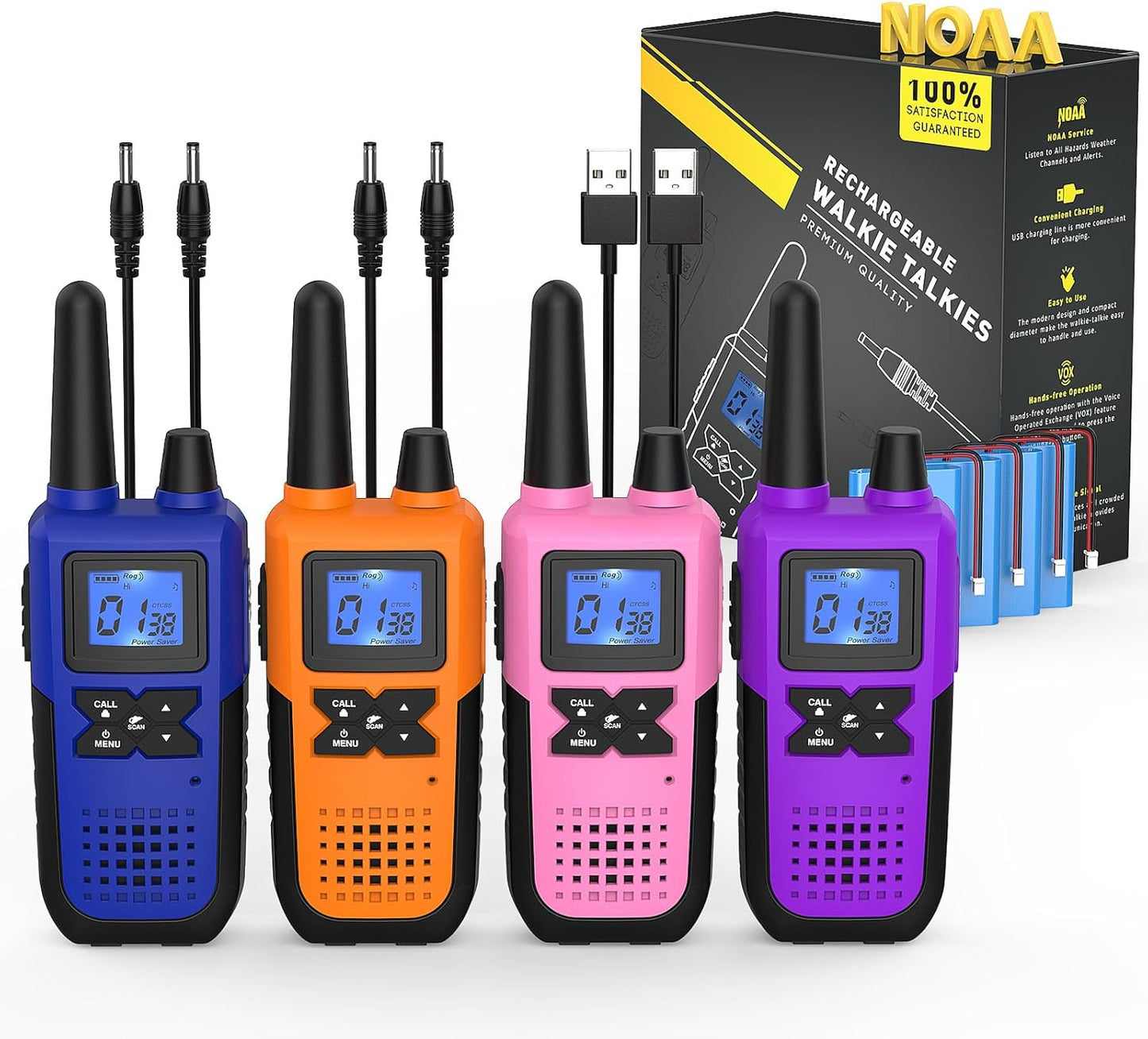 Walkie Talkies Rechargeable for Adults Long Range with NOAA Weather Alert, Multi-Purpose 2 Way Radios 4 Pack for Team Work Seniors Care Kids Adventure Family Camping Hiking Skiing Cruise