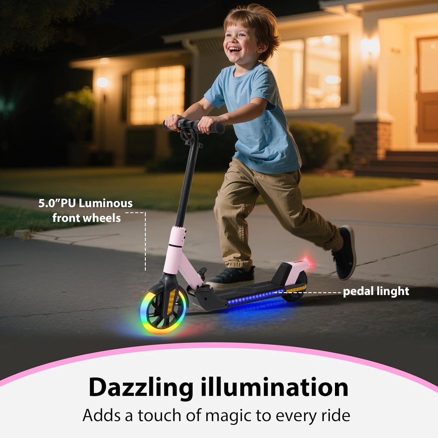 Foldable Children's Electric Scooter (Ages 6-14) - Top Speed 16 km/h, Maximum Range 8 km, 7-inch Illuminated Front Wheel, 6-inch Solid Rear Wheel