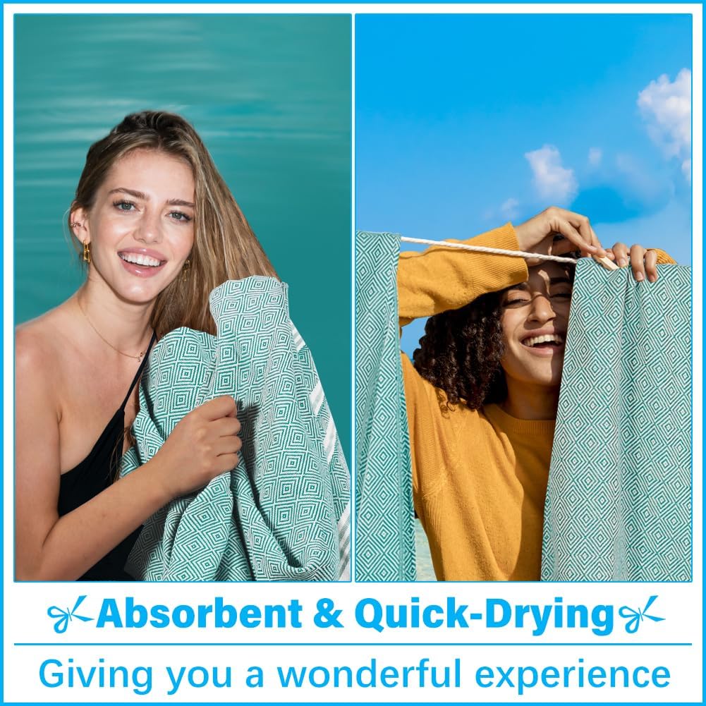 Oversized Turkish Beach Towel Blanket XXL Cotton Sandproof Towels Boho Woven Extra Large Big Sand Free Giant Throw Thick Blankets Huge Quilt XL Picnic Camping Necessities Cloud For Adult Gifts Teal