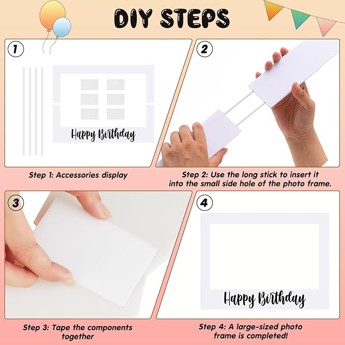 32 x 24 Inch Large Photo Booth Props Picture Frame Happy Birthday Party Frame DIY Cutouts Photo Booth Props Selfie for Party Supplies Favors (White Blank,Horizontal Style)