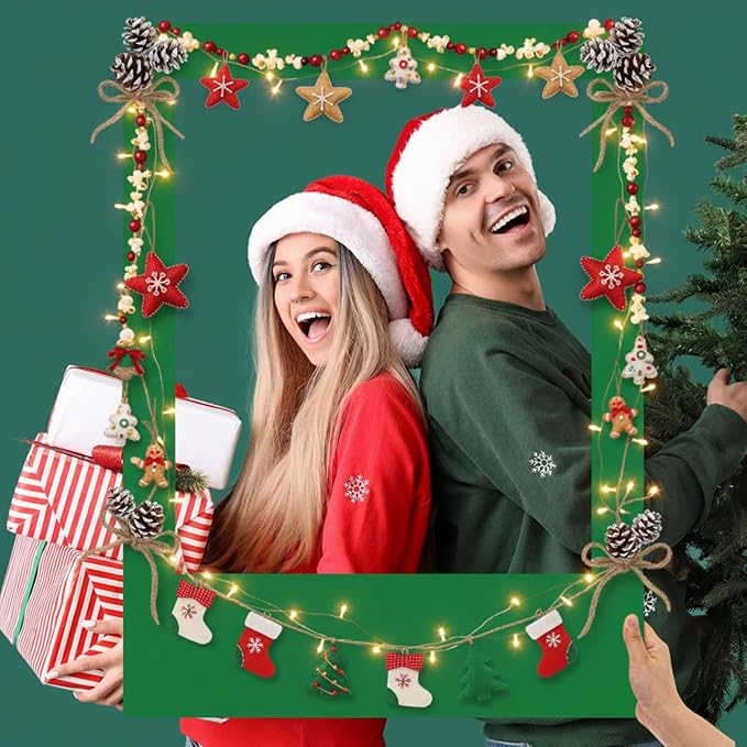 32 x 24 Inch Large Blank DIY Photo Booth Props Picture Frame Party Frame DIY Photo Booth Props Selfie for Halloween Christmas Birthday, Holiday Party(Green,Christmas)
