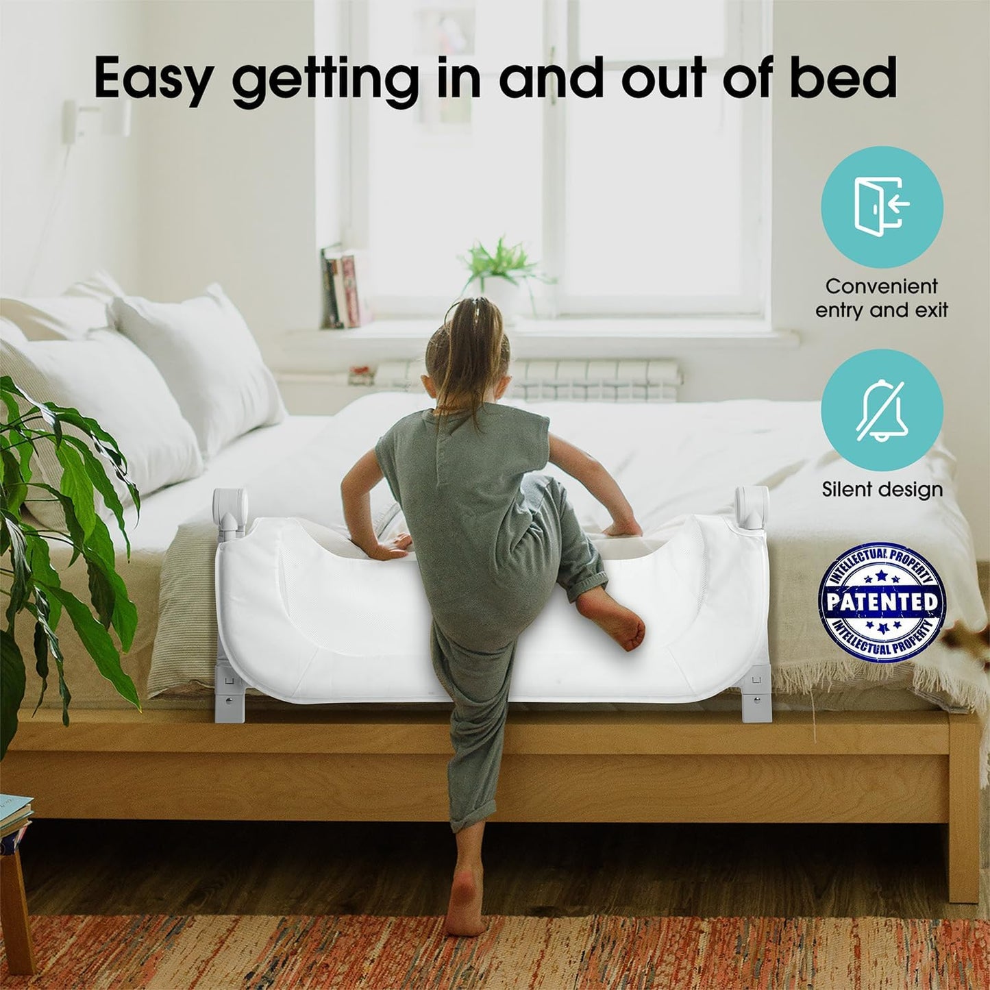 Baby Bed Rail Guard for Toddlers - 35.4" Toddler Bed Rails for Crib,Twin,Full, Queen Bunk Size Bed Swing Down Bedrail Extral Tall Child Safety Side Railing Guards for Kids