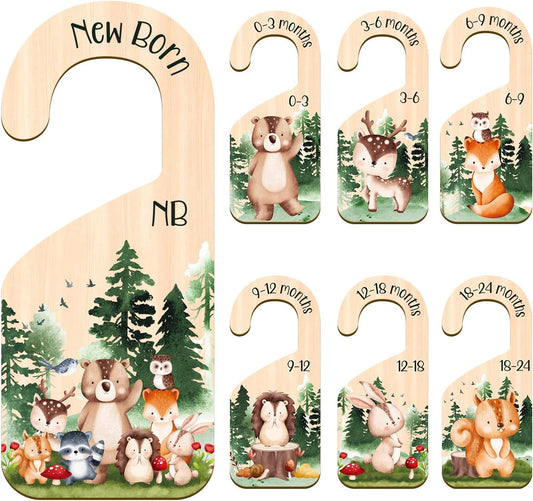 Animals Baby Closet Dividers, 7PCS Wooden Baby Clothes Dividers for Closet Organizers, Newborn to 24 Months Home Animals Theme Nursery Clothes Decor