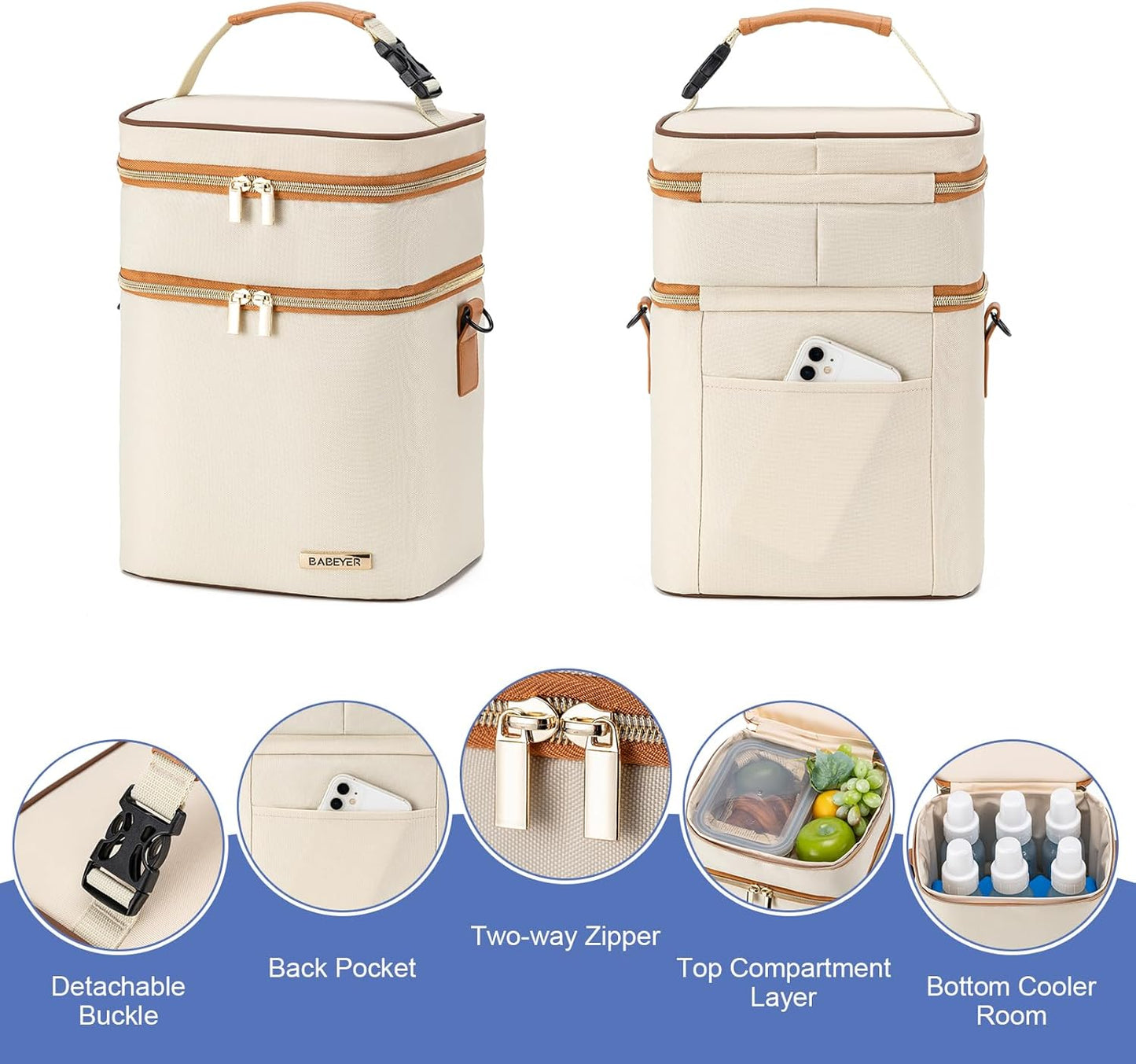 Breastmilk Cooler Bag with Ice Pack Fits 6 Baby Bottles Up to 9 Ounce