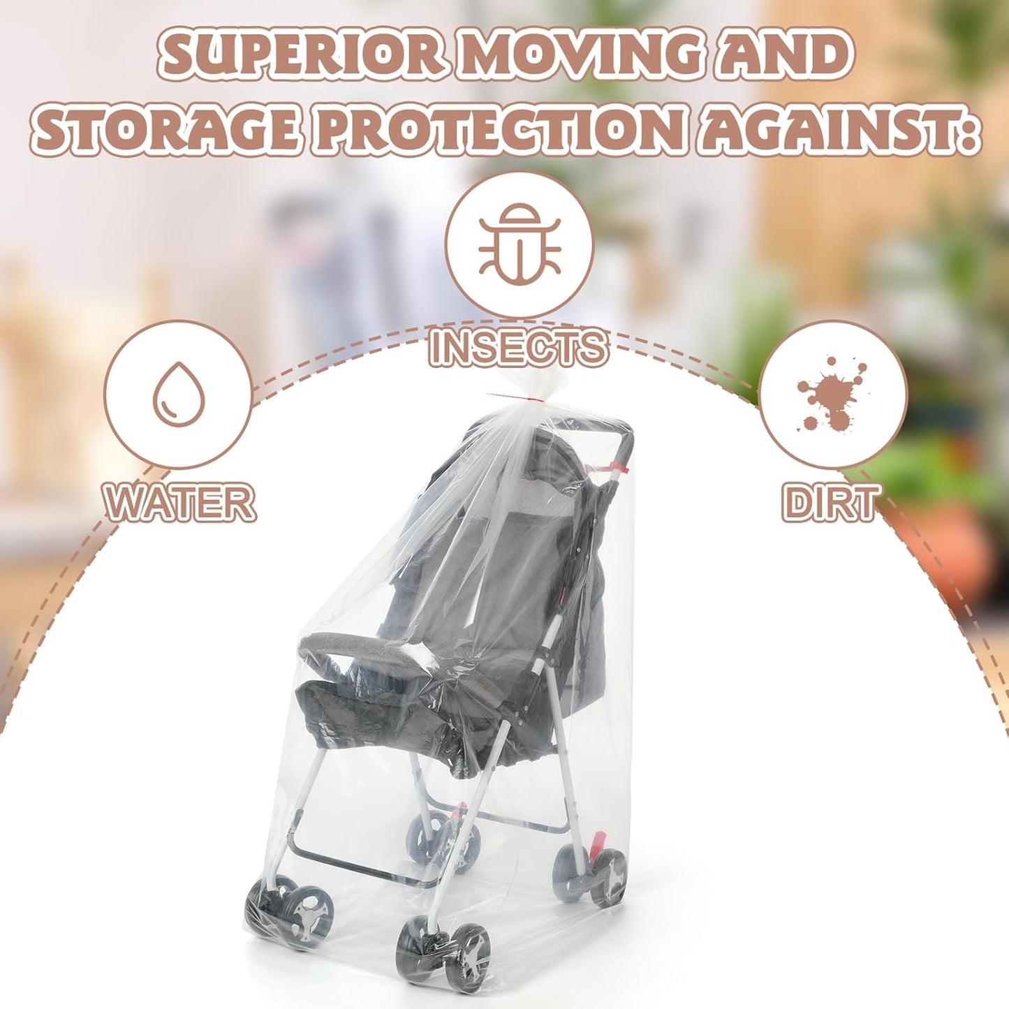 3 Pcs Stroller Storage Bag 39 x 59 Inch Extra Large Clear Plastic Stroller Bag with 3 Zip Ties Heavy Duty 4 Mil Stroller Cover for Storage Travel Moving Luggage Suitcase Furniture Car Seat