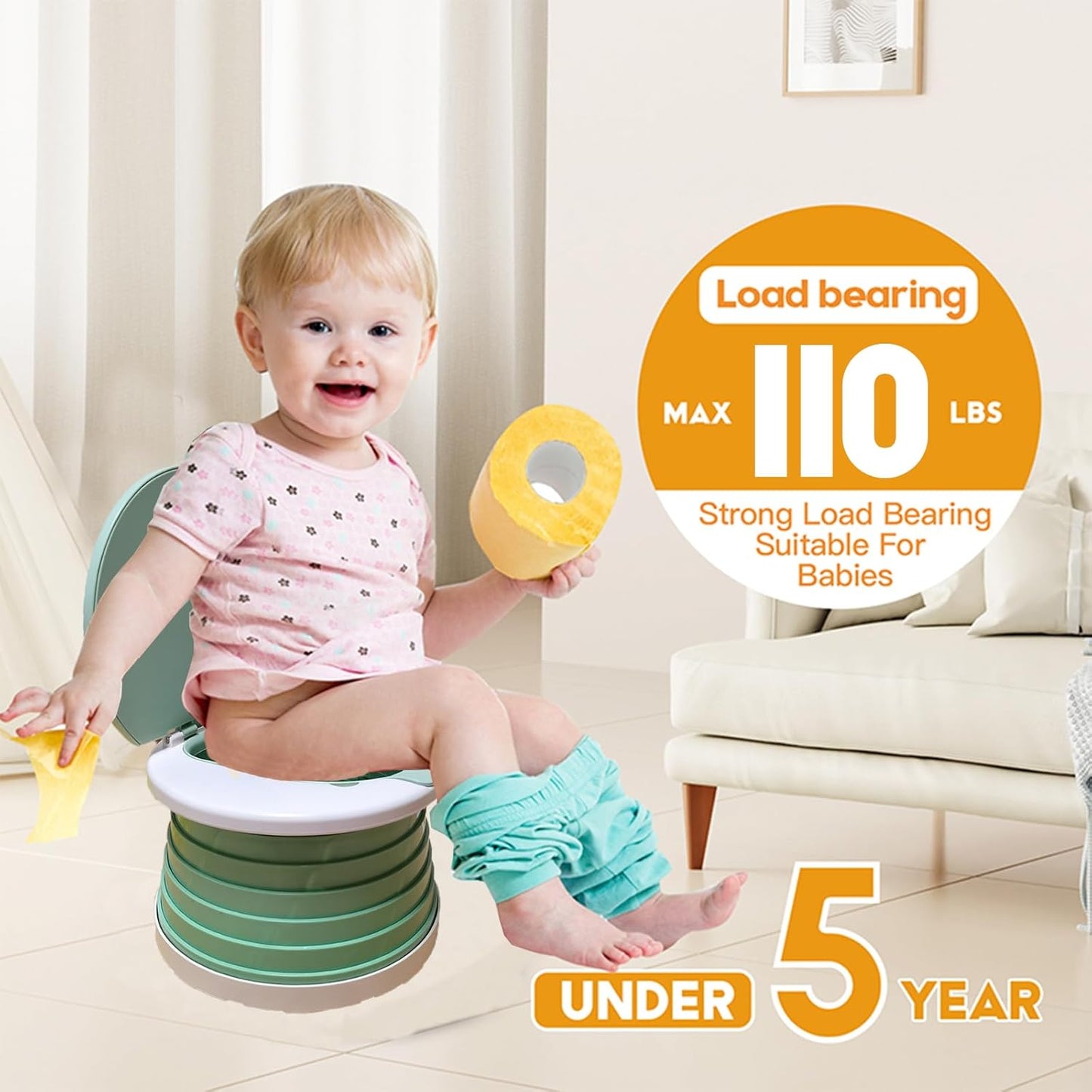 Travel Potty for Toddler, Portable and Foldable Toilet, Apply to Seat Emergency Toilet for Car, Camping, Outdoor, Indoor (green, small)