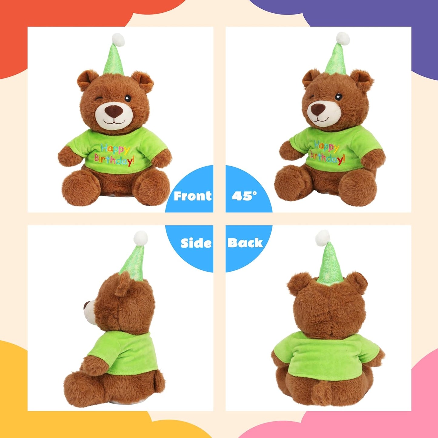 Cuteoy Happy Birthday Bear Musical Stuffed Animal Shaking Singing Dancing Plush Toy Electric Interactive Animated Plushies Gifts for Kids Girls Boys