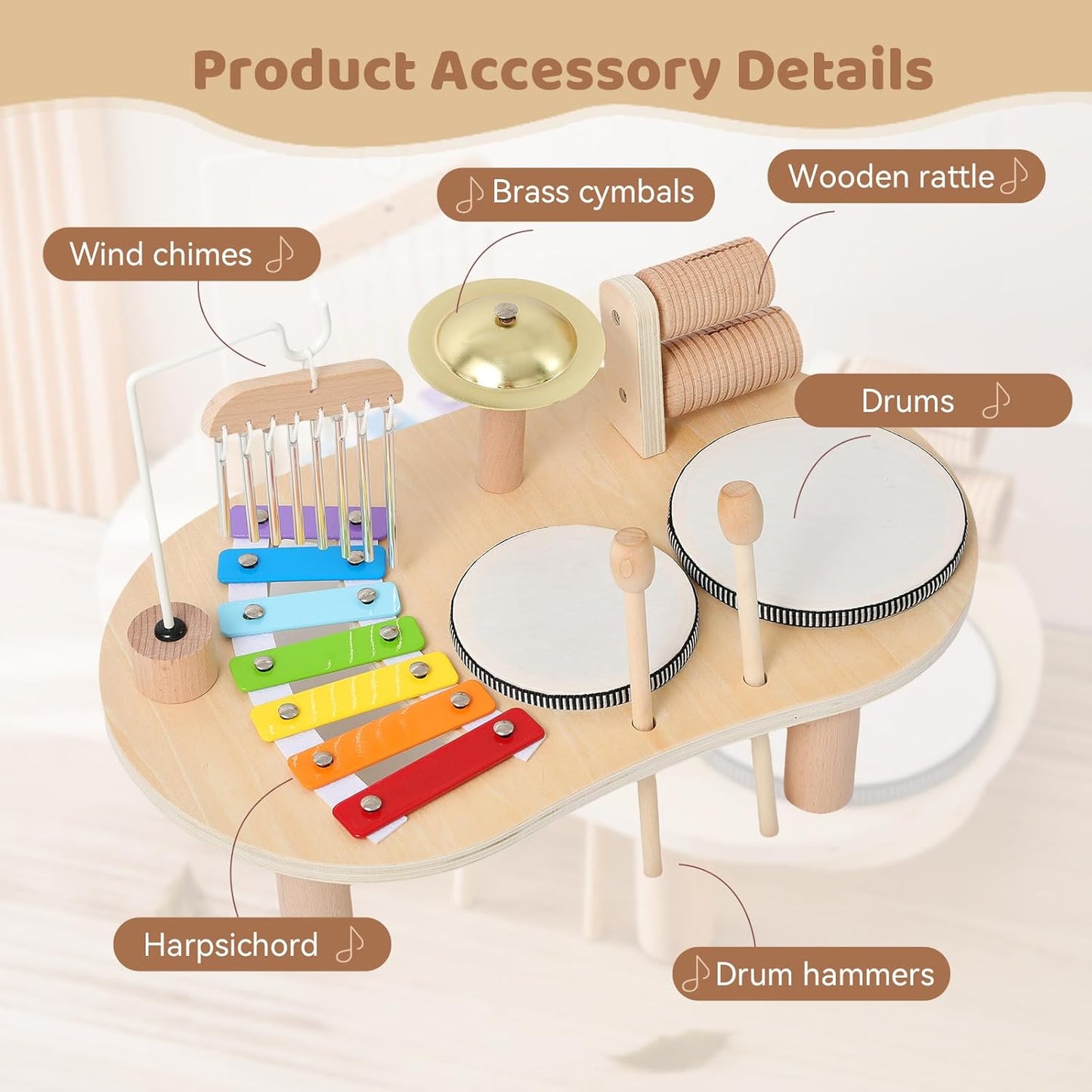 Promise Babe Wooden Musical Instruments for Toddlers 1-3, Percussion Instruments for Kids Baby Drum Set Xylophone, Montessori Educational Musical Toys, Gifts for Girls Boys Ages 3+