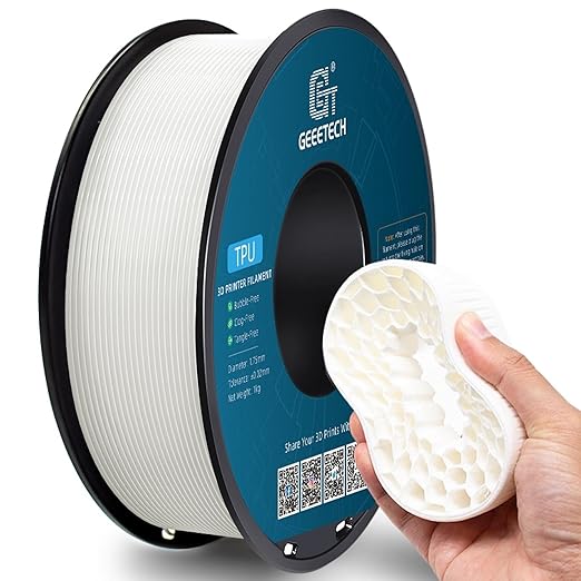 Geeetech TPU Filament 1.75mm, Shore 95A – Flexible 3D Printer Filament with High Elasticity, 1KG (2.2lbs) Spool, Dimensional Accuracy ±0.03mm, Fits Most FDM Printers (White)