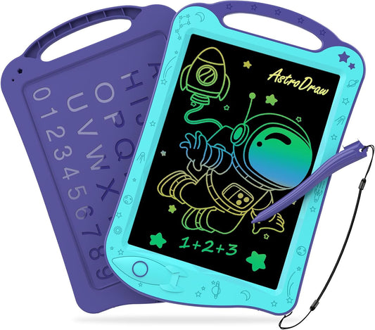 [ClimatePartner Certified] HOMESTEC Astrodraw Drawing Pad, Colorful LCD Writing Tablet for Kids, Doodle Board for Toddlers 3 4 5 6 Years Old, Travel Toy Birthday Gift for Boys Girls (Aqua/Purple)