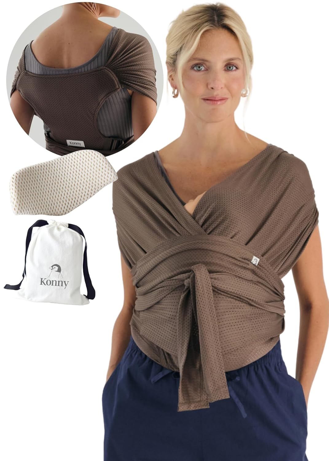 Konny Baby Carrier Flex AirMesh with Head Support- Adjustable, Easy to Wear Baby Wrap Sling, Perfect for Newborn Babies Essentials up to 44 lbs (M-4XL) -Mocha