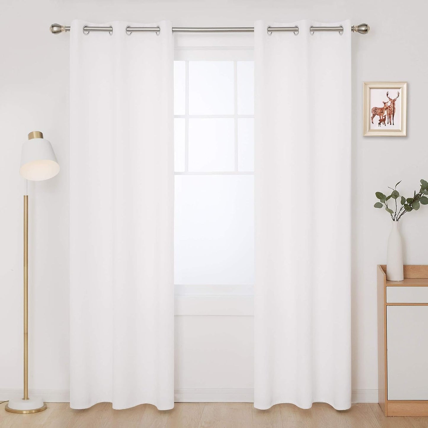 Deconovo Blackout Curtains, Room Darkening Thermal Insulated Window Drapes, Noise Reducing, Grommet Top, 2 Panels 38W x 84L Inch Machine Washable for Bedroom Living Room Nursery Snow White