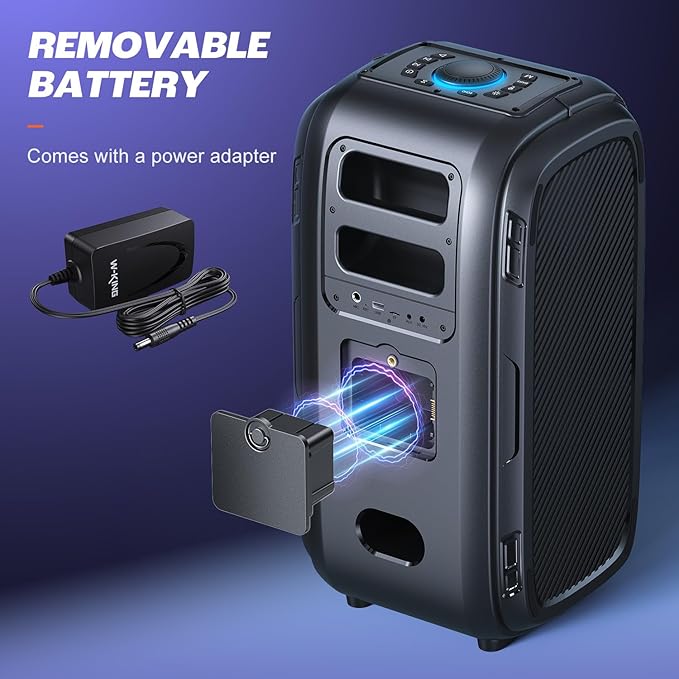 W-KING 270W PEAK Party Large Bluetooth Speaker Loudest Boom Box/12 Custom Bass/Massive 125dB 6.5''x2 Subwoofer Deepest Bass, Big Portable Speaker Wireless, IPX5/MIC&GTR in/USB/TF/AUX,Removable Battery