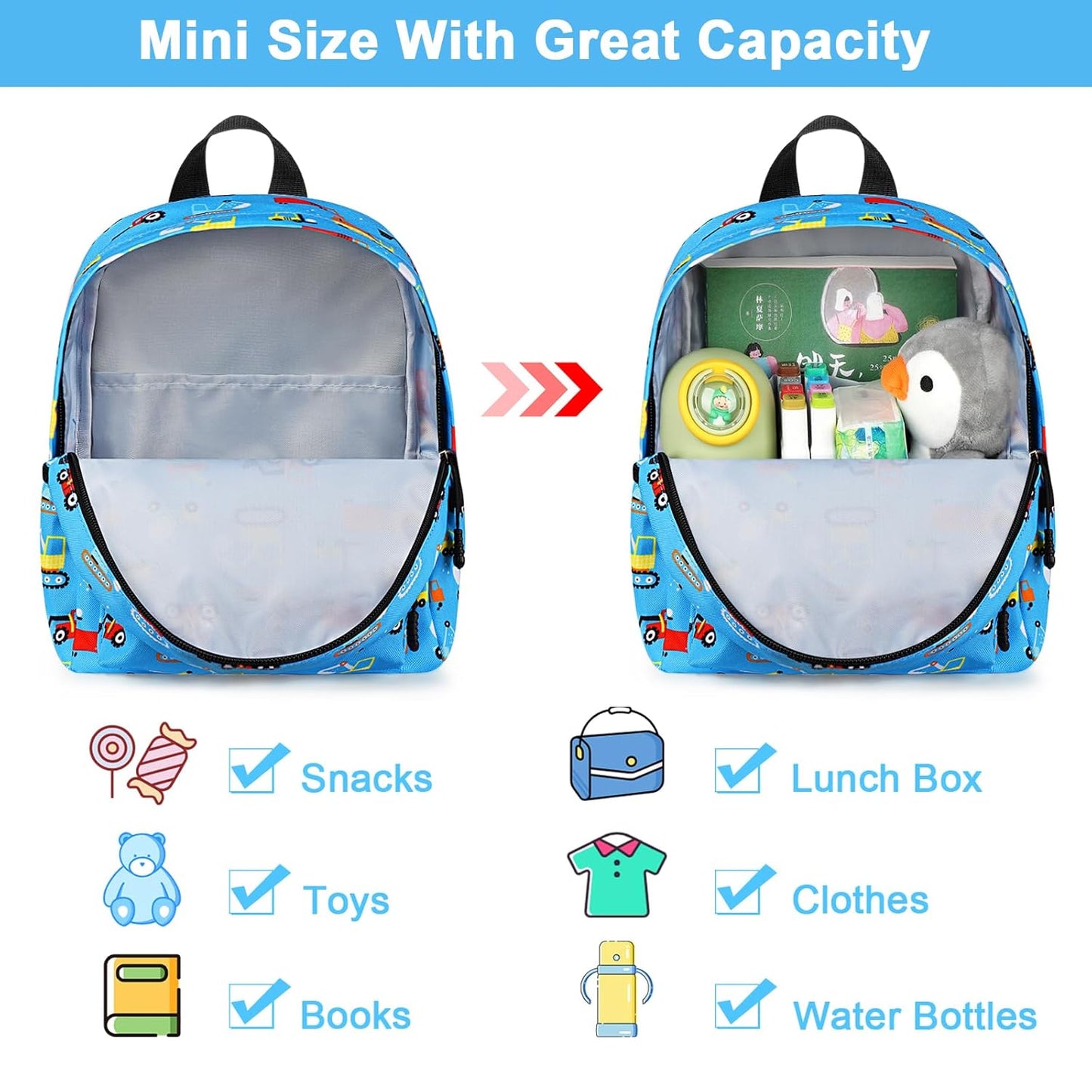 Accmor Toddler Backpack with Leash, Baby Backpacks with Anti Lost Wrist Link, Cute Mini Kids Backpack Leash Walking Harness for Travel, Small Excavator Backpack Tether for Boys Girls 1-3 (Light Blue)