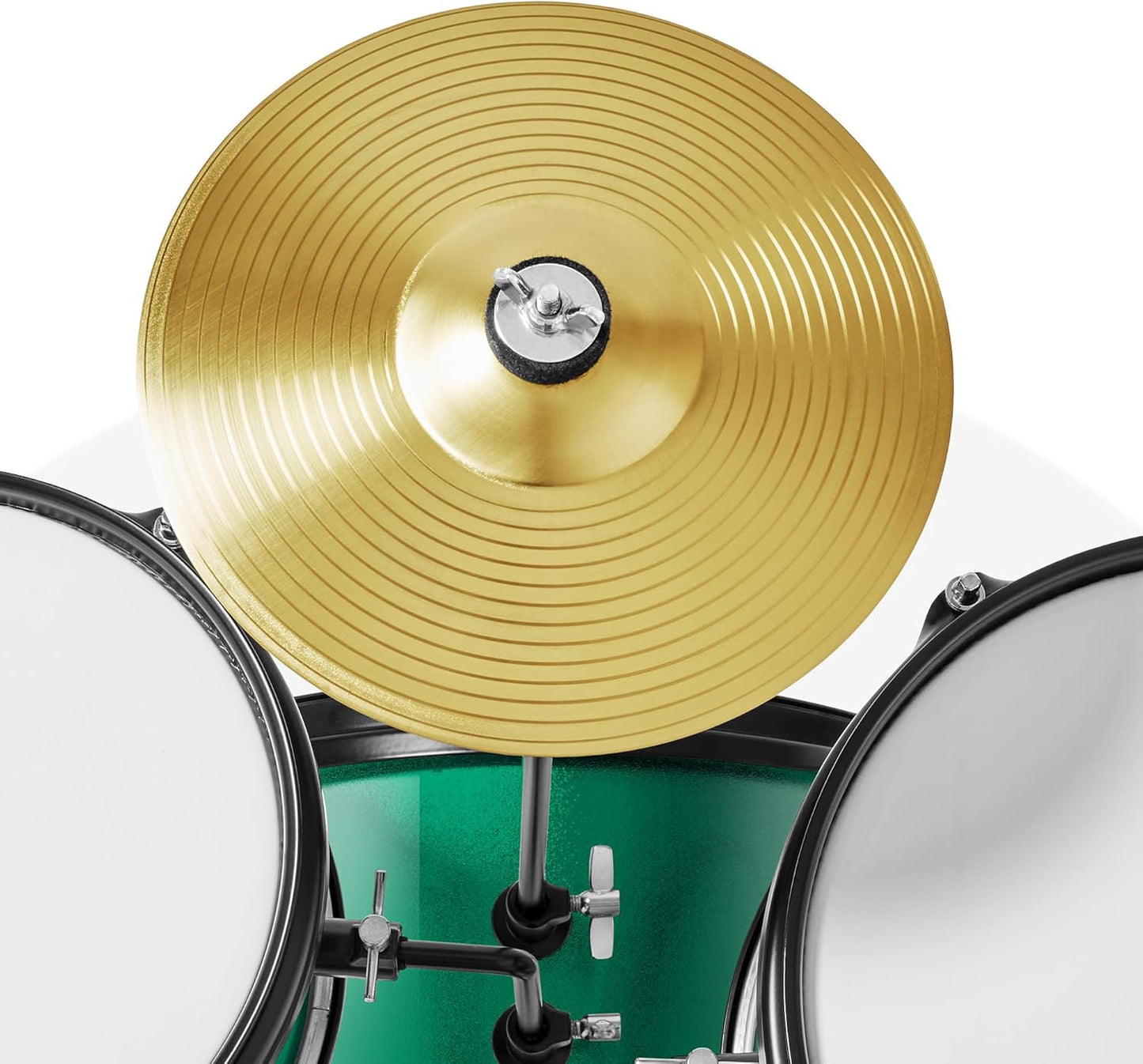 Gammon 3-Piece Junior Drum Set with Throne - Green, Complete Beginner Kit with Bass Drum, Toms, Cymbal, Pedal, and Drumsticks