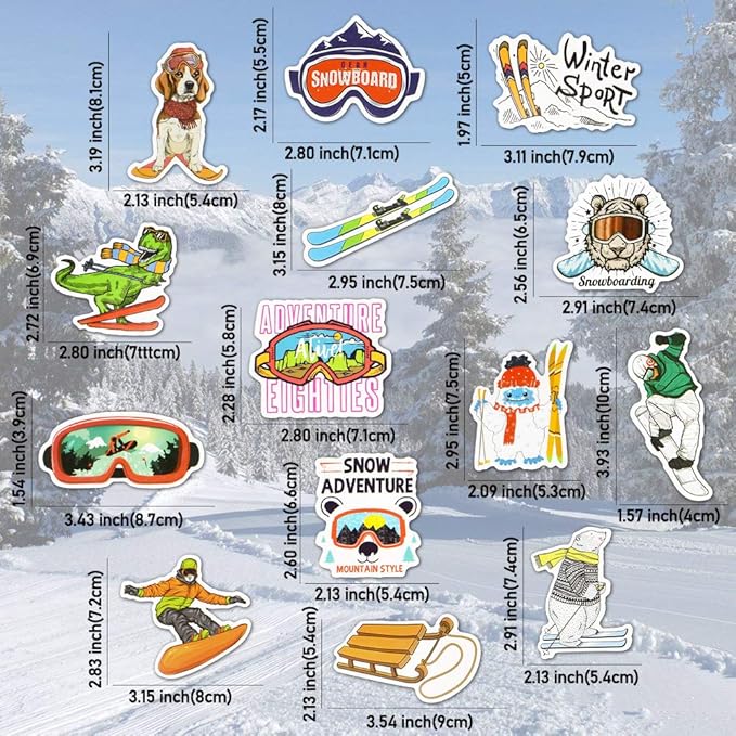 QTL Ski Stickers for Kids Skiing Stickers for Snowboard Helmet Adults Teens Waterproof Vinyl Pack 50Pcs