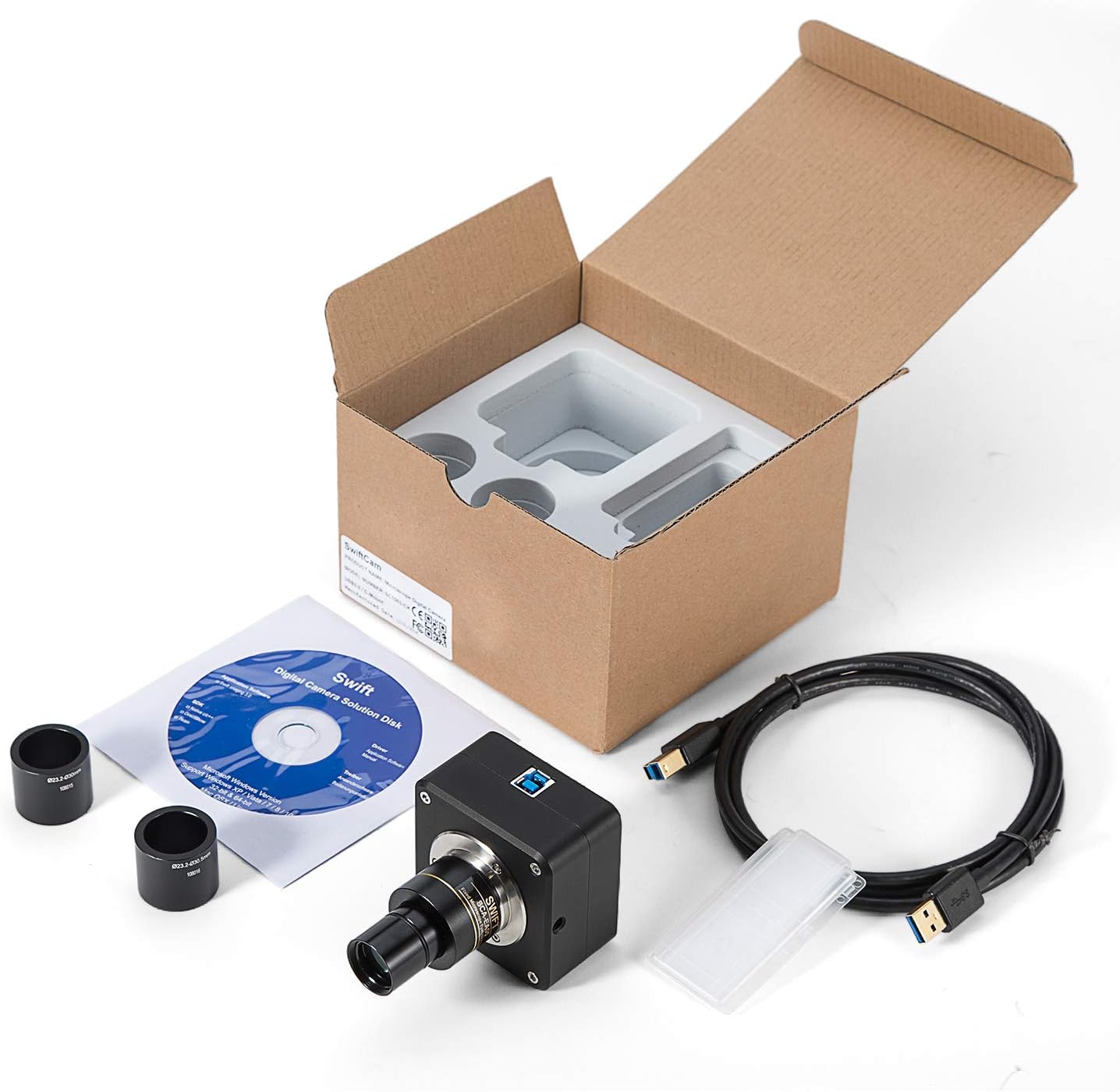 SWIFT Compound trinocular Microscope, 40X-2500X Digital Lab trinocular Compound LED Microscope with 3MP USB Camera and Slides,Mechanical Stage