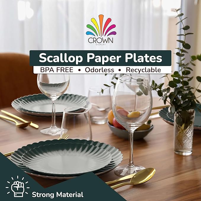 Trendables Scalloped Paper Plates 8.5 Inch & 10.5 Inch 40 Pcs Dinner Plate Set Fancy Disposable Plates for Party for 20 Guests 20 X 8 & 20 X 10 Large & Small Paper Plate Set for Parties Black Aqua