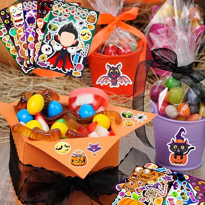 36 Sheets Halloween Stickers for Kids, Make Your Own Halloween Stickers, Halloween Party Games Stickers, Halloween Party Favors DIY Crafts Trick or Treat Party Supplies