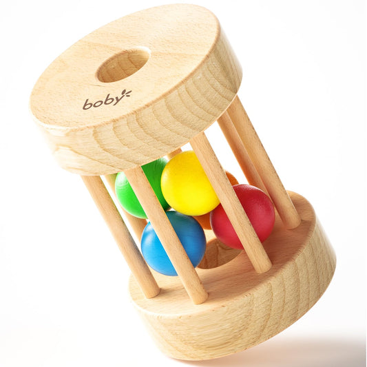 Dailyfunn Montessori Toys Wooden Infant Baby Rolling Rattle Toy for Babies 6-12-18-24 Months Newborn Shower Birthday Gift