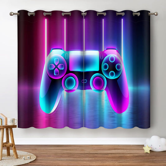 Jekeno Game Controller Blackout Curtains for Kids Boys Teens Bedroom Colorful Video Game Gamer Gaming Gamepad Decor for Home Living Room Grommet Window Drapes 2 Panel Set, 52"x63"