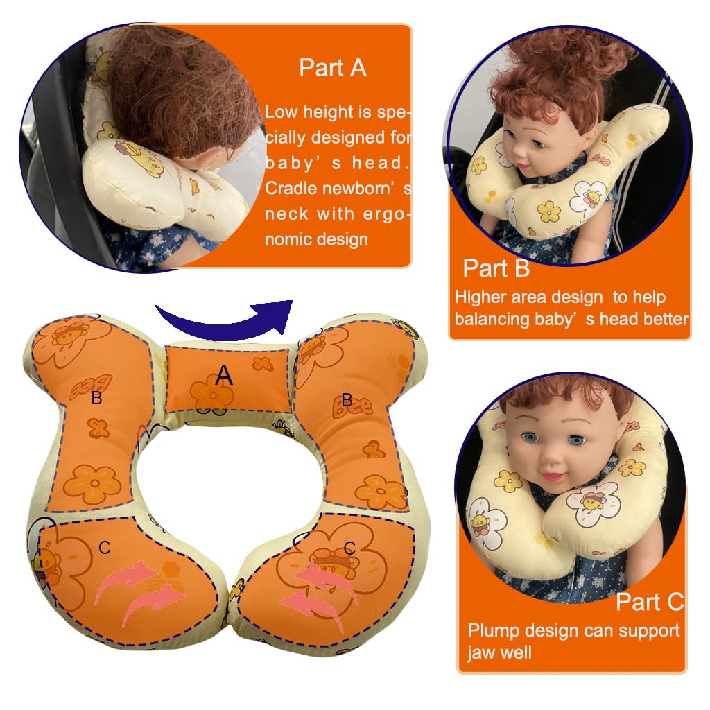 Baby Neck Pillows, Comfortable Baby Travel Head Neck Support Pillow for Car Seat Stroller Pushchair, Soft PP Cotton Travel Pillow for 0-1 Year Old Toddler Infant Newborn, Bee