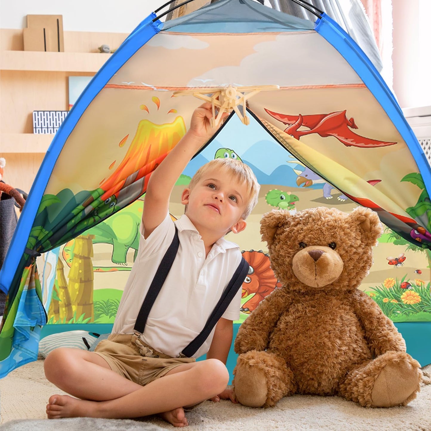 Kids Play Tents,the World of Dinosaurs Tents for Kids Indoor/Outdoor fun, Dinosaurs Dome Playhouse for Boys & Girls,Durable and Breathable Premium Material, Perfect Kid’s Gift- 47" x 47" x 43"