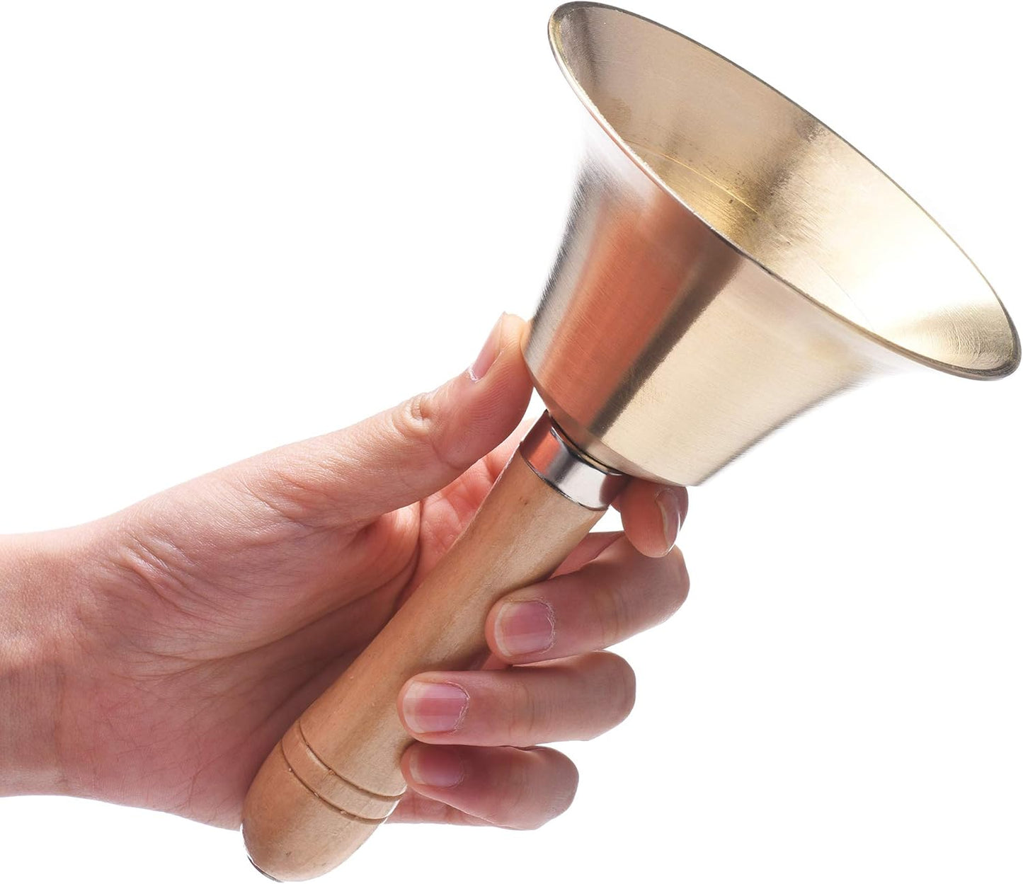Extra Loud Solid Brass Hand Call Bell with Wooden Handle