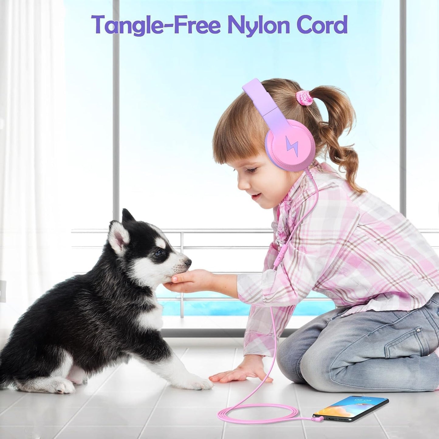 Bila Kids Headphones, Wired Over Ear Headphones with Microphone, Volume Limiter for Girls & Boys, Foldable for Learning & Entertainment