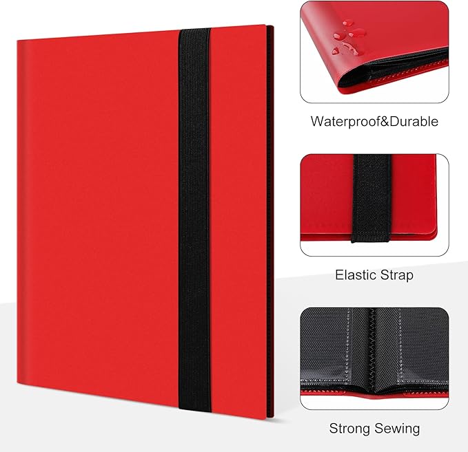 4 Pocket Card Binder for 160 Sleeves - Album for Trading, Sports, Baseball & Game Cards - Mini TCG Binder for MTG - Gift for Card Collector (Red)