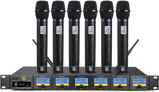 PRORECK MX66 6-Channel UHF Wireless Microphone System with 6 Hand-held Microphones Karaoke Machine for Party/Wedding/Church/Conference/Speech