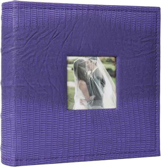RECUTMS Photo Album with Memo Hold 100 4x6 Photos with Memo Areas, Slip in Pockets PU Leather Cover Small Photo Book with Front Window for Memories Couple Kids Family Pictures (Purple)