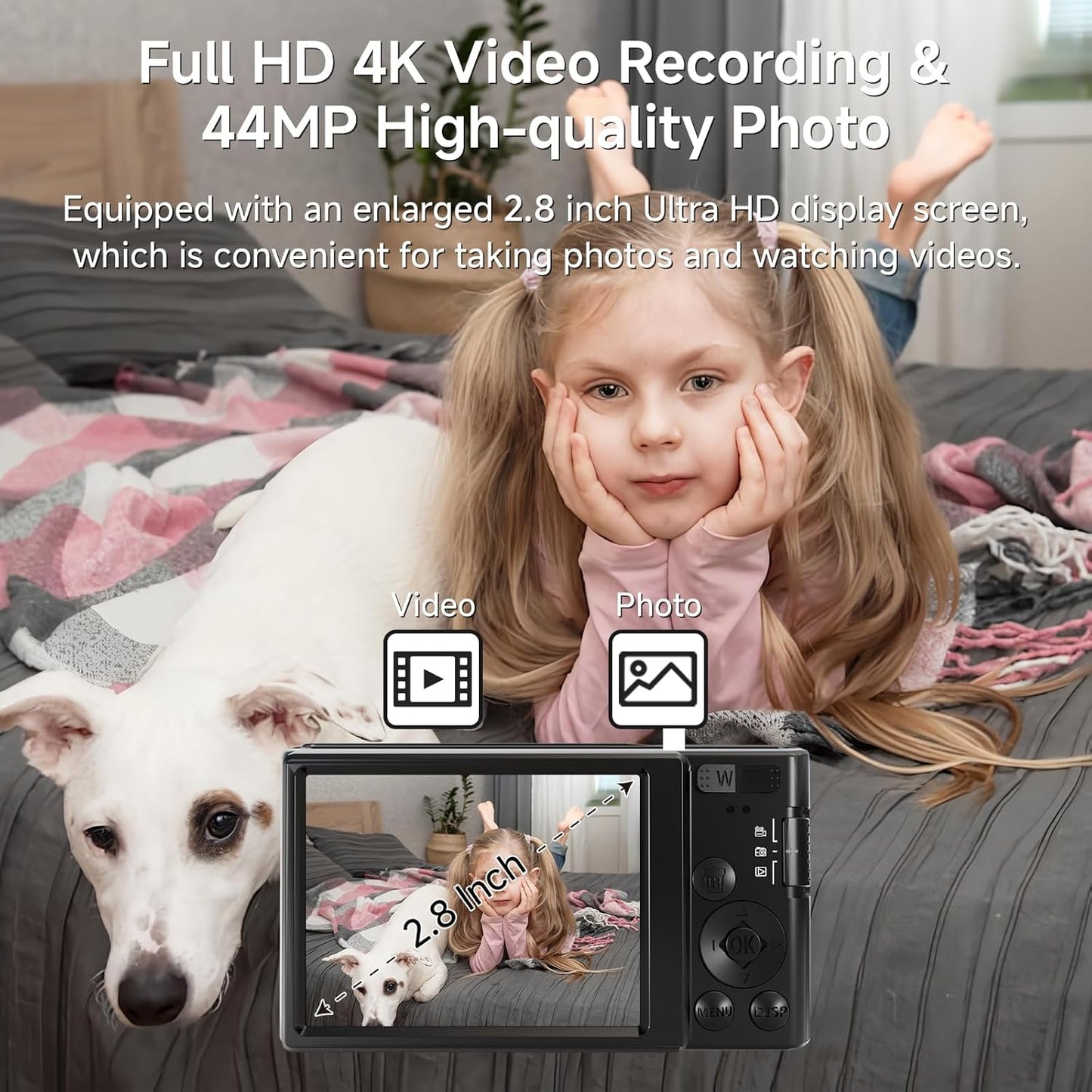 Digital Camera 4K, Upgrade Black Cameras for Teens, Autofocus Digital Point and Shoot Camera for Kids with 16X Zoom, 64GB SD Card, Compact Small Camera for Boys Girls Teens Kids Gift