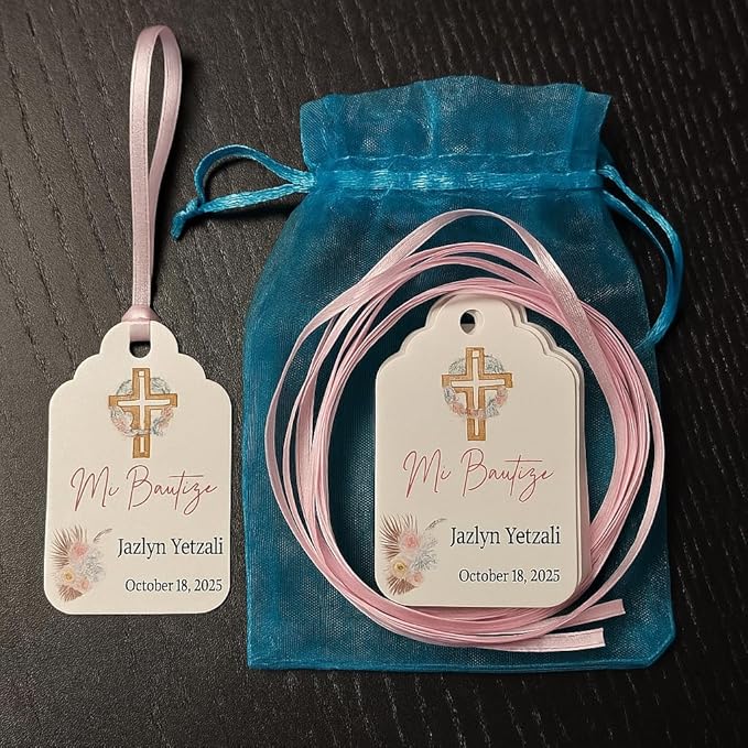 Mi Bautizo Baptism Christening Personalized Thank You Tags 20 pcs - More Colors Available (White/Gold)