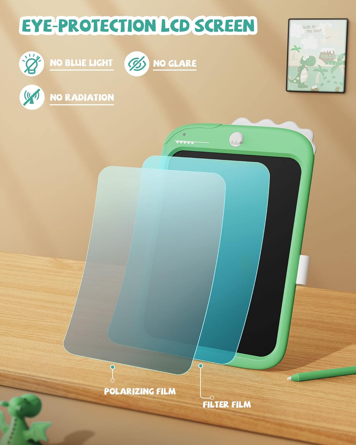 LCD Writing Tablet Dinosaur Toy for Kids,10 inch Doodle Board Drawing Pad Tablet with Lock Function, Erasable, Portable, Educational Learning Toy Gifts for 3 4 5 6 Years Old Boys Girls (Green)